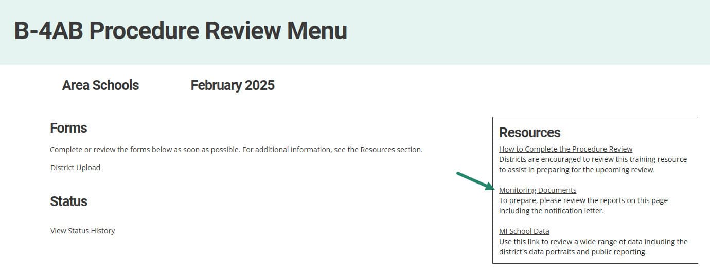 Monitoring Documents on the Procedure Review Menu.