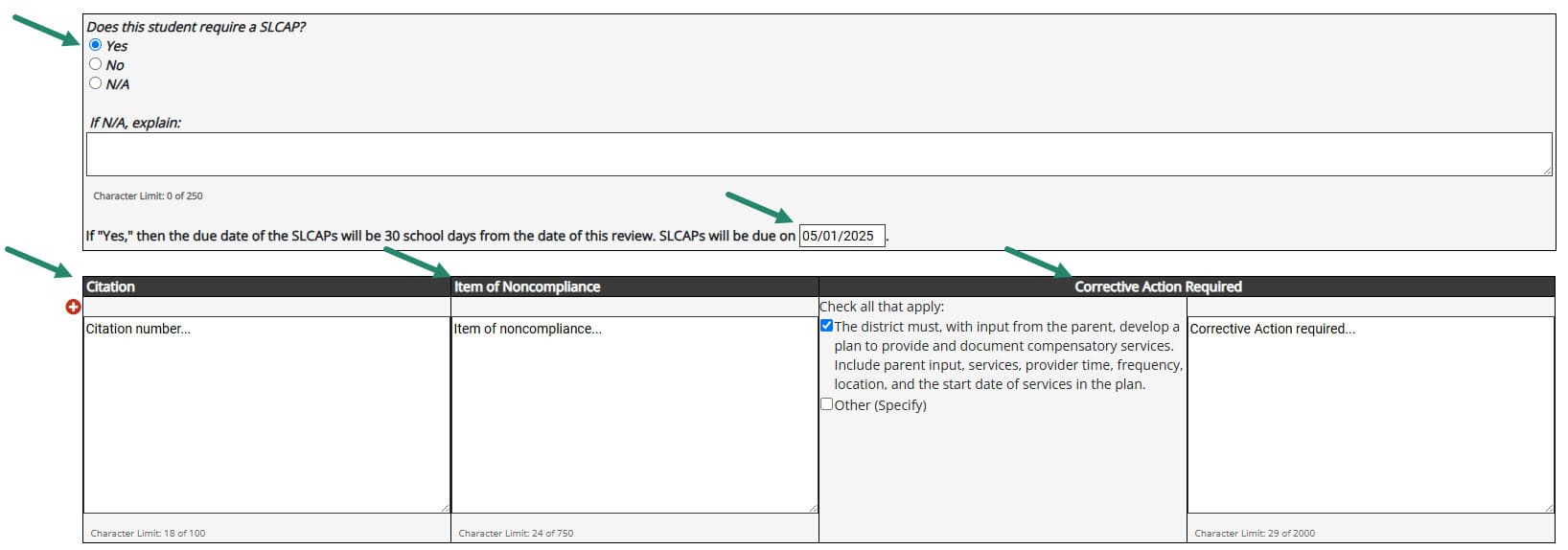 Middle section of the SRR page shown.