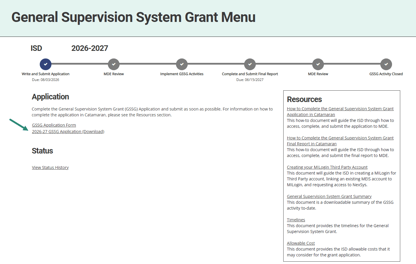 2026-27 GSSG Application (Download) link from the activity menu