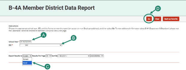 How to export results from the B-4A Member District Data Report