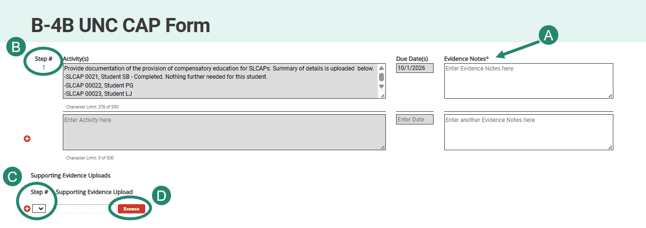 Steps on how to complete the B-4B UNC CAP Form.